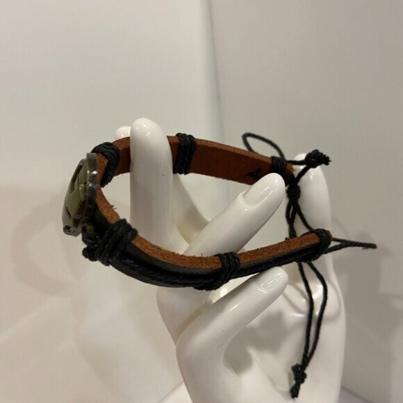 Iron Man style Leather Adjustable Bracelet With Black Cord  Metal Charm - Picture 6 of 8